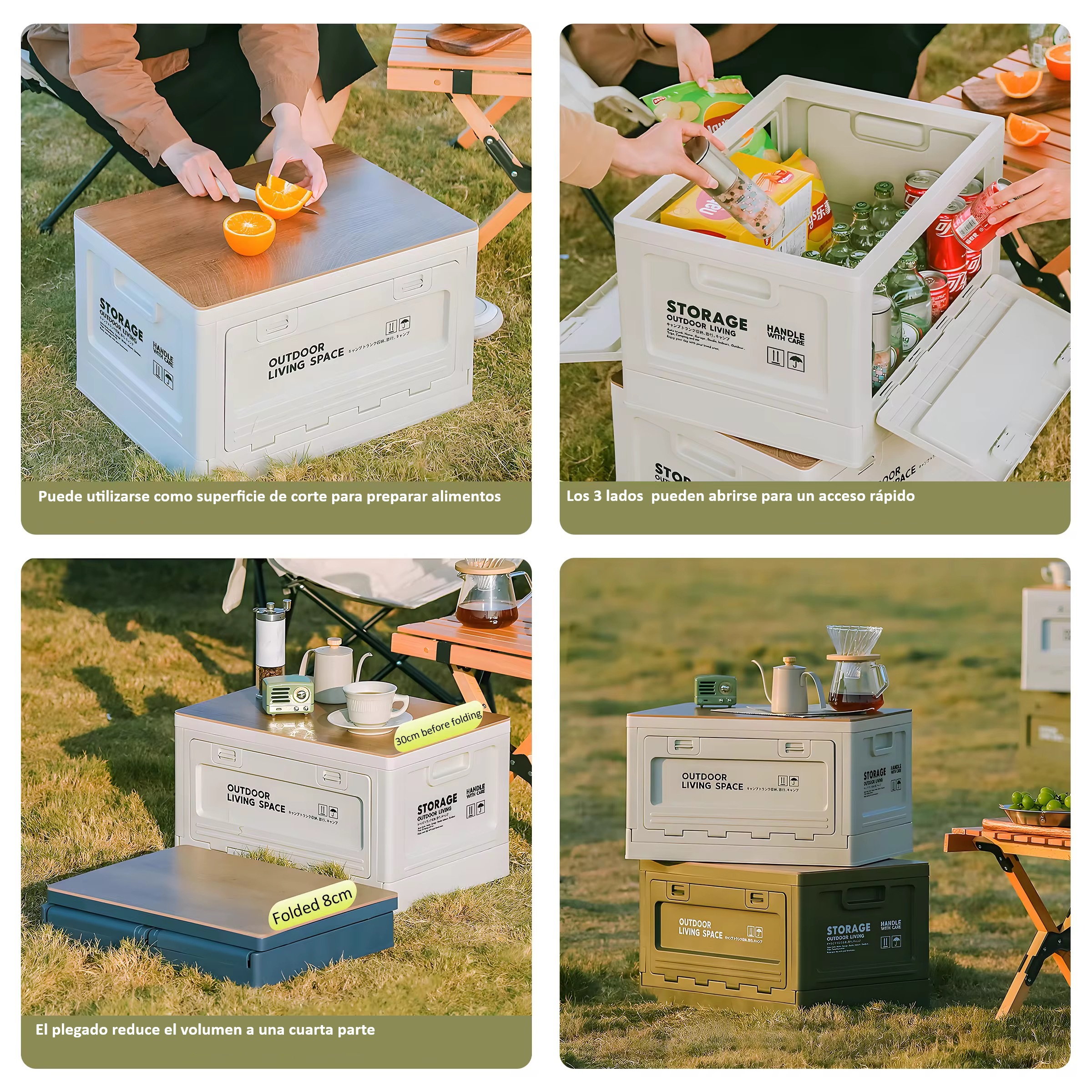 Caja plegable con tapa apilable DOMO FoldBox para camping, hogar y auto
